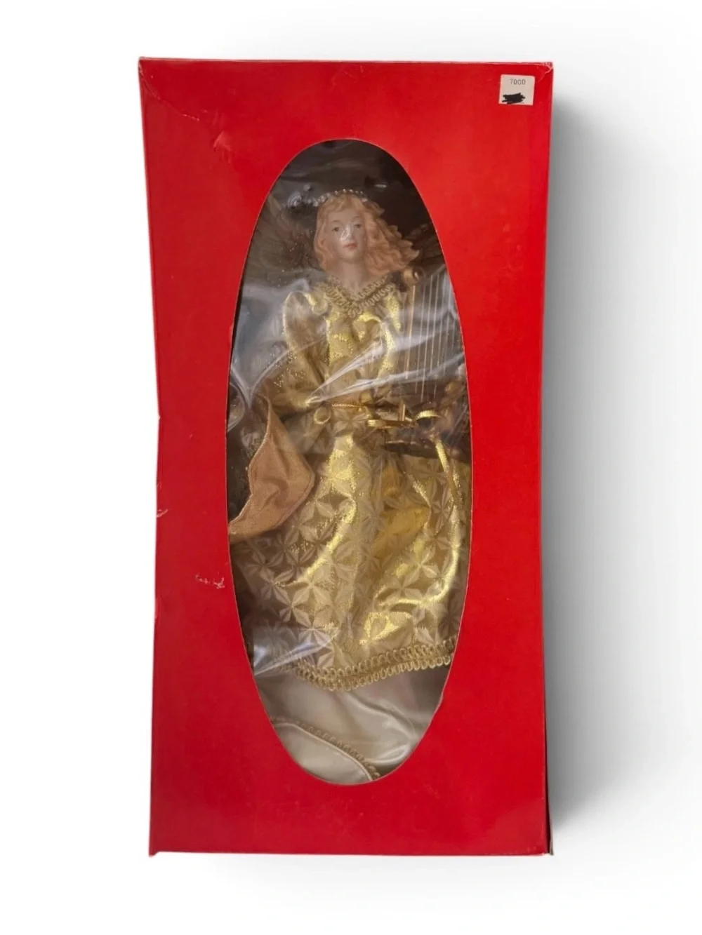 Victorian Gold Large Christmas Angel Tree Topper with Harp 17.5”H